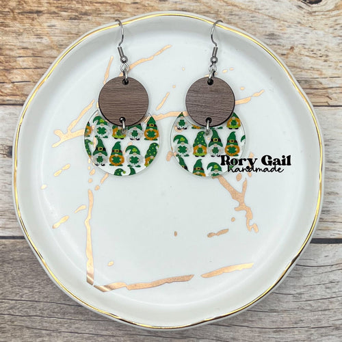Rory Gail Handmade Leprechaun Gnomes Patterned Acrylic and Wood Earrings