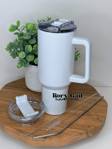 Rory Gail Handmade Light Grey Just Breathe 40oz Quencher