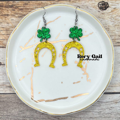 Rory Gail Handmade Lucky Clover and Horseshoe Acrylic Earrings