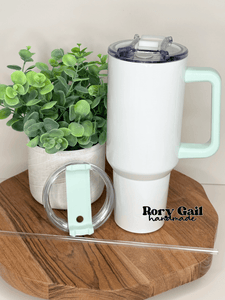 Rory Gail Handmade Mint Handle - White Tumbler 40oz Quencher