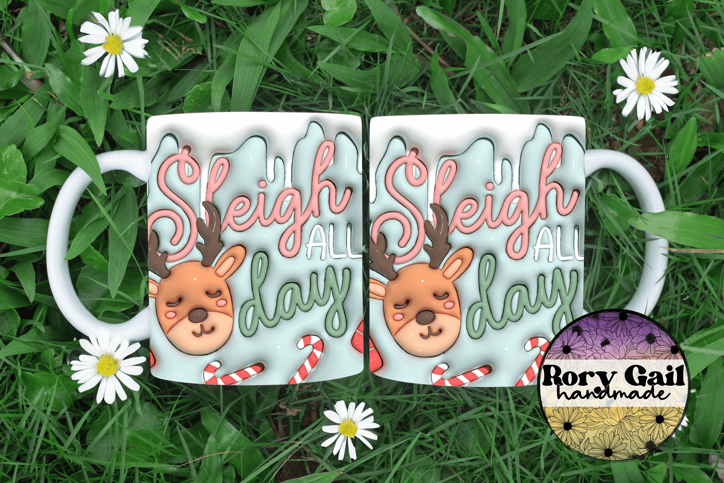 Rory Gail Handmade Mugs 3D Inflated Sleigh All Day 11oz Ceramic Mug