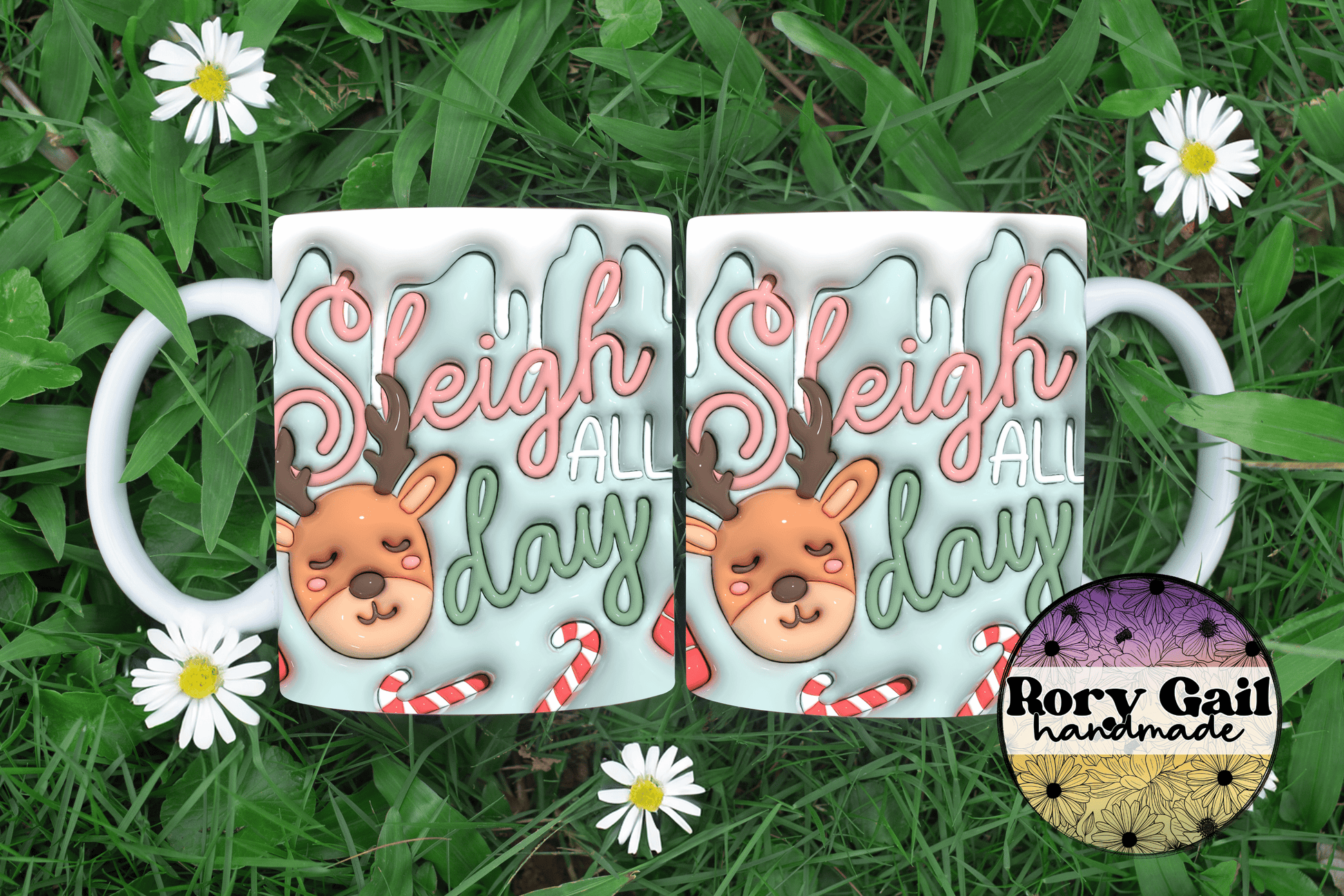 Rory Gail Handmade Mugs 3D Inflated Sleigh All Day 11oz Ceramic Mug