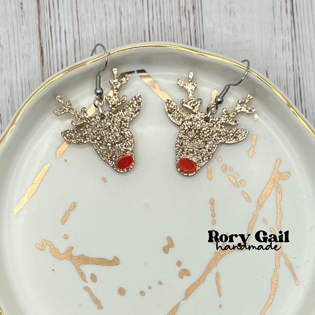 Rory Gail Handmade Red Nosed Reindeer Acrylic Earrings