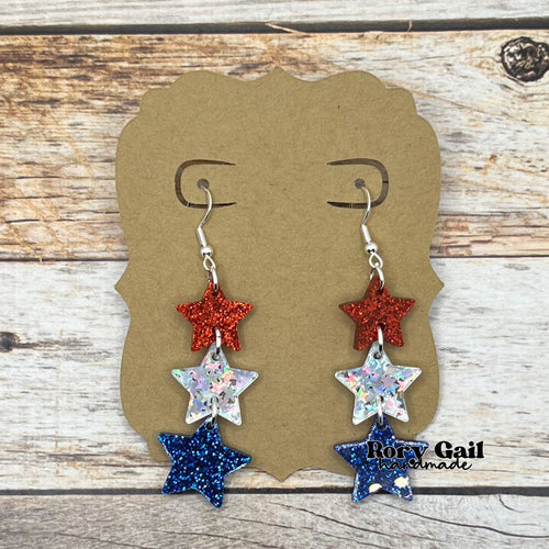 Rory Gail Handmade RWB Star Acrylic Dangle Earrings