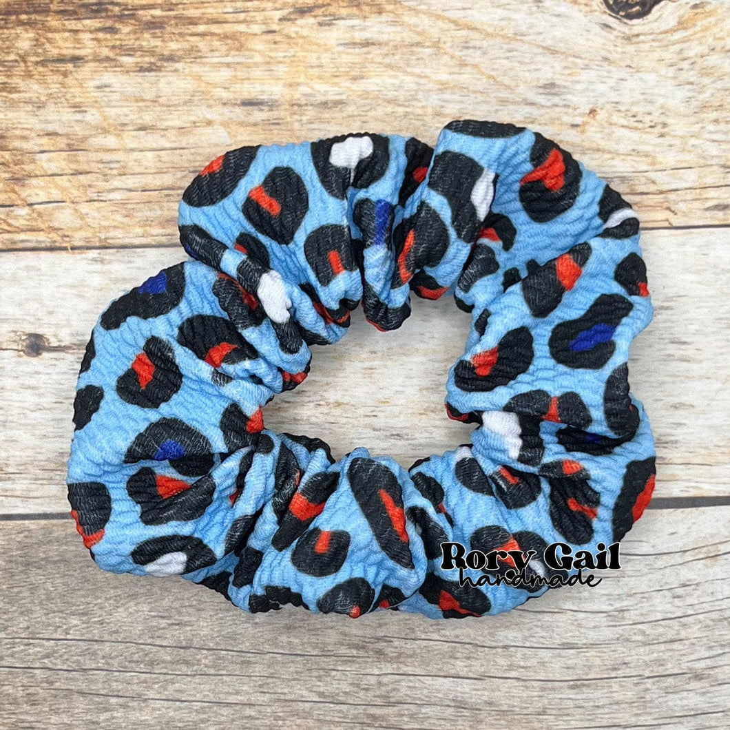 Rory Gail Handmade Scrunchies Blue RWB Leopard Scrunchie