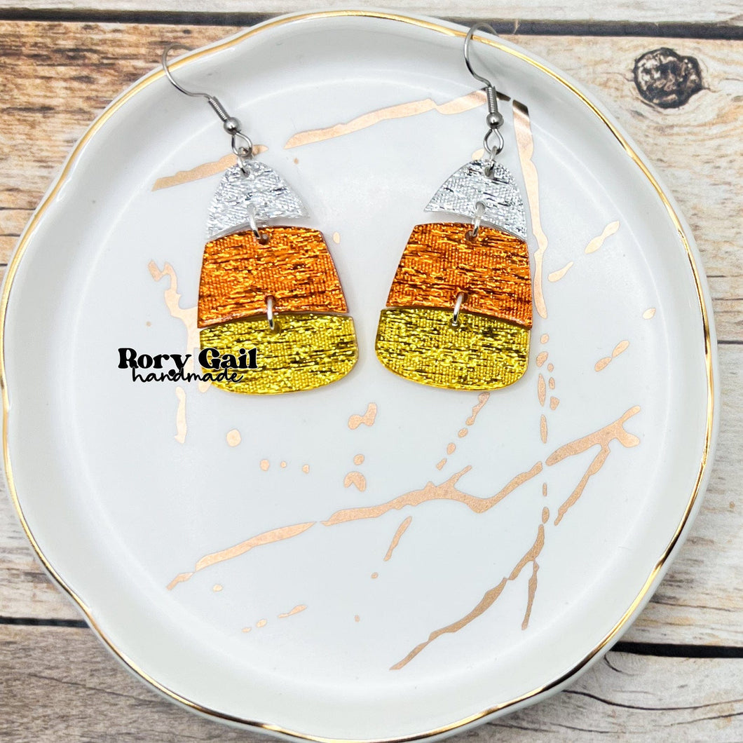 Rory Gail Handmade Shimmer Candy Corn Acrylic Dangle Earrings