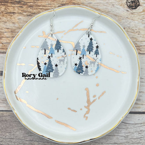 Rory Gail Handmade Snowy Trees Acrylic Teardrop Earrings