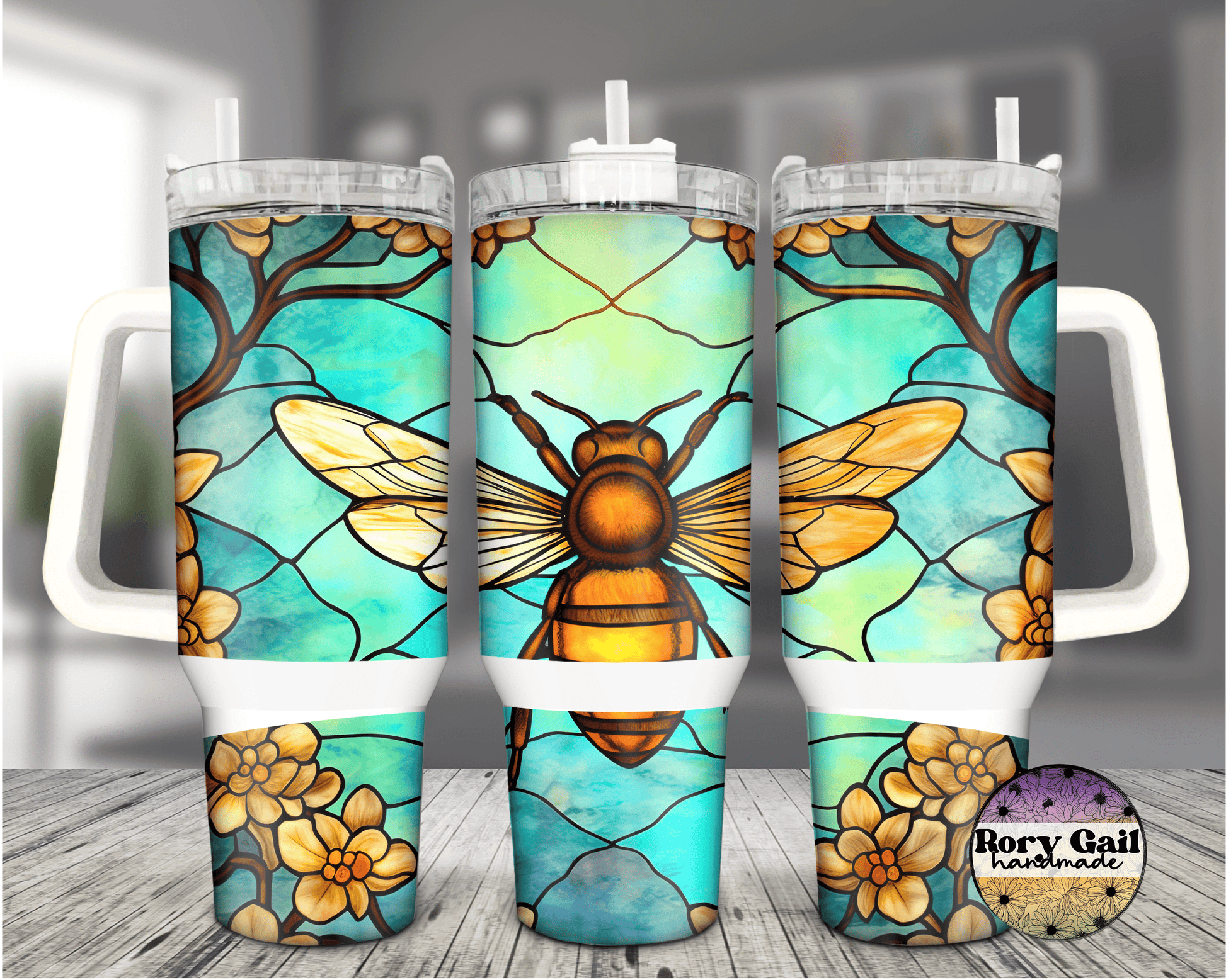 Rory Gail Handmade Stained Glass Bee 40oz Quencher