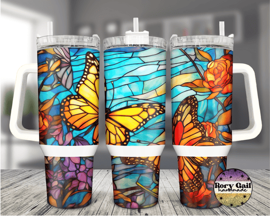 Rory Gail Handmade Stained Glass Butterfly 40oz Quencher
