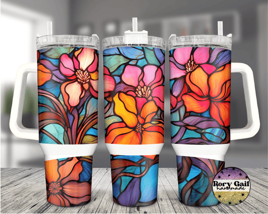 Rory Gail Handmade Stained Glass Floral 40oz Quencher