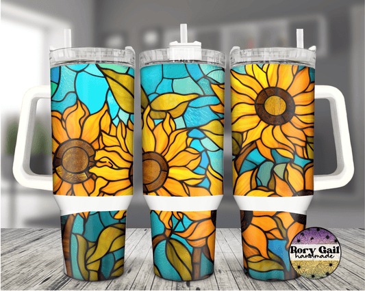 Rory Gail Handmade Stained Glass Sunflowers 40oz Quencher