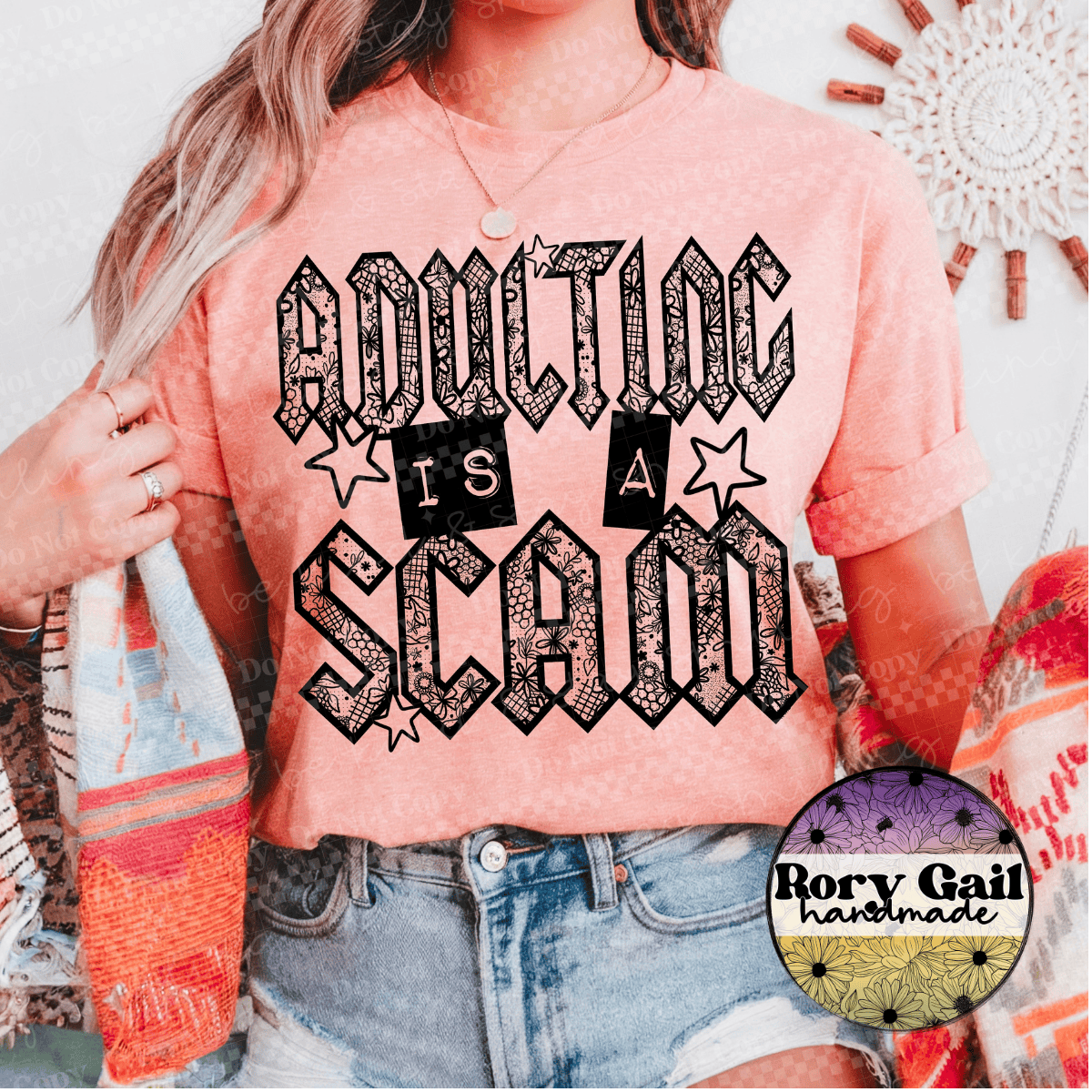 Rory Gail Handmade T-Shirt Adulting Is A Scam Tee