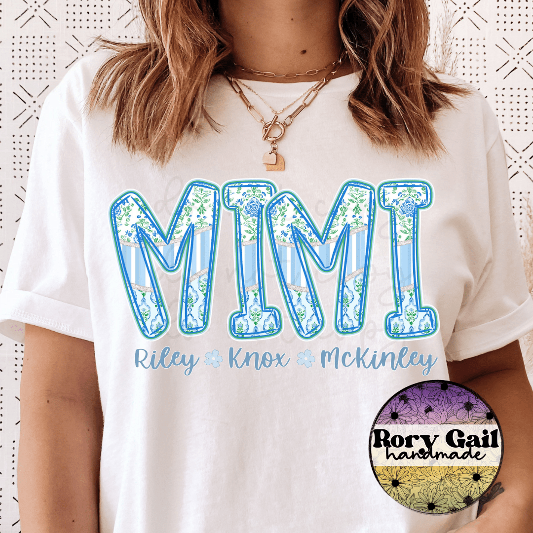 Rory Gail Handmade T-Shirt Bloomful Bliss With Names Adult Tee (Customizable: Mama, Mom, Grandma, etc)