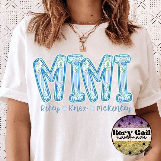 Rory Gail Handmade T-Shirt Bloomful Bliss With Names Adult Tee (Customizable: Mama, Mom, Grandma, etc)