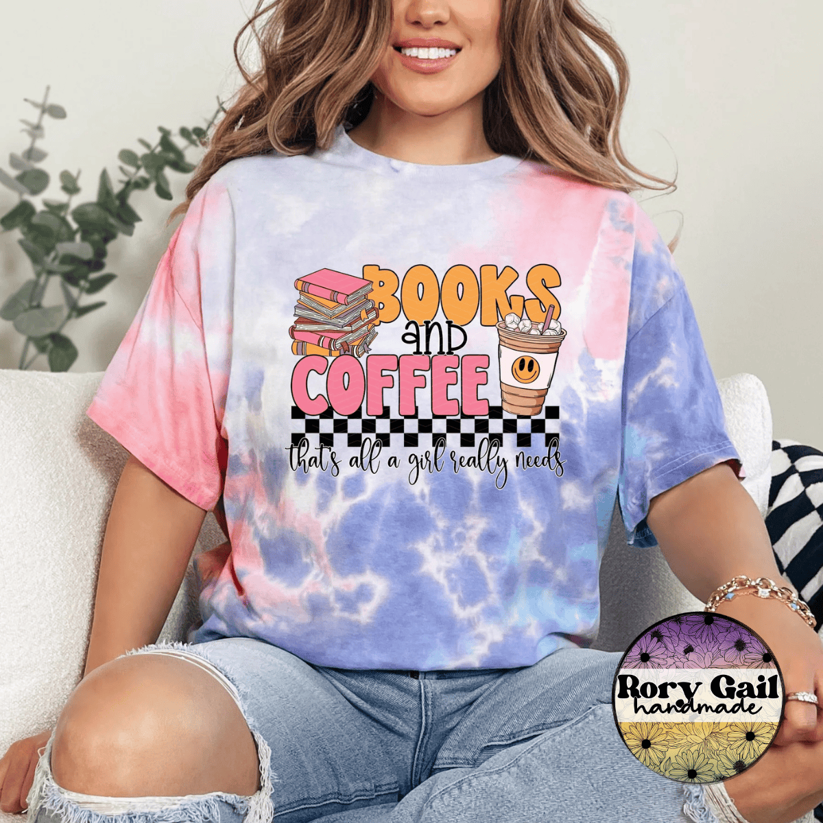 Neon Flamingo T-Shirt Books And Coffee That's All A Girl Really Needs Tee