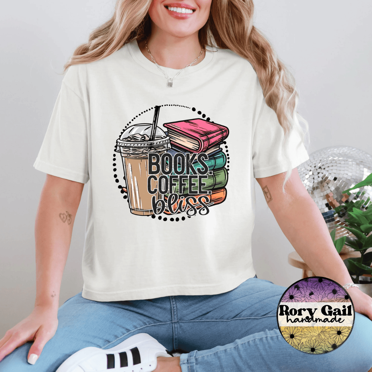 Neon Flamingo T-Shirt Books Coffee Bliss Tee