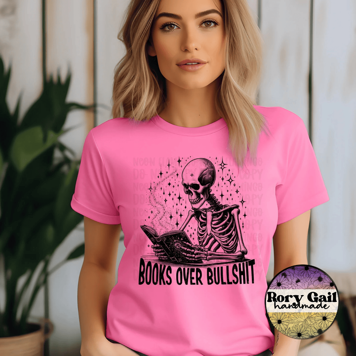 Neon Flamingo T-Shirt Books Over Bullshit Tee