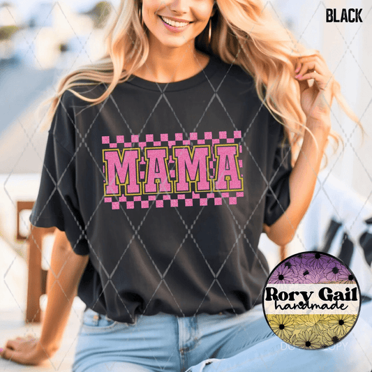 Rory Gail Handmade T-Shirt Checkered Pink Mama Adult Tee