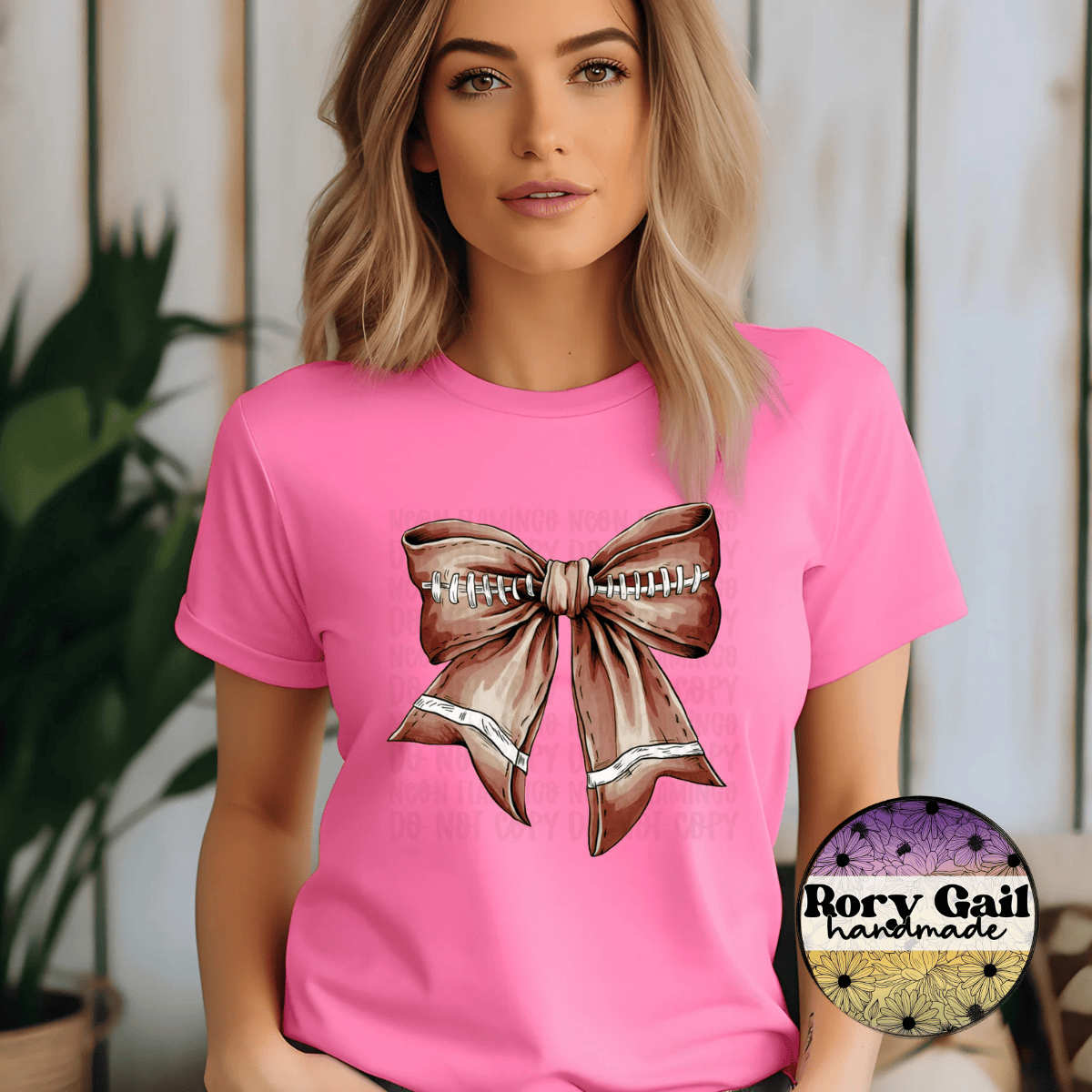 Neon Flamingo T-Shirt Coquette Football Bow 2 Kids