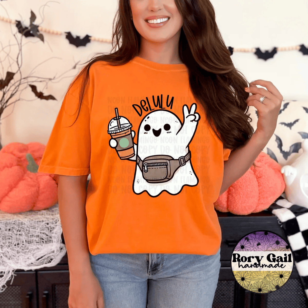 Neon Flamingo T-Shirt Delulu Ghost Adult