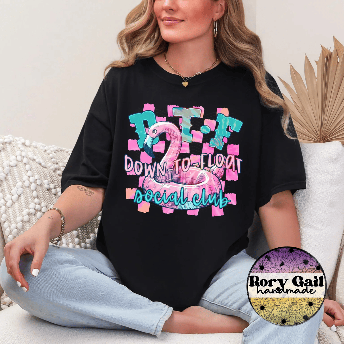 Neon Flamingo T-Shirt Down To Float Social Club Tee