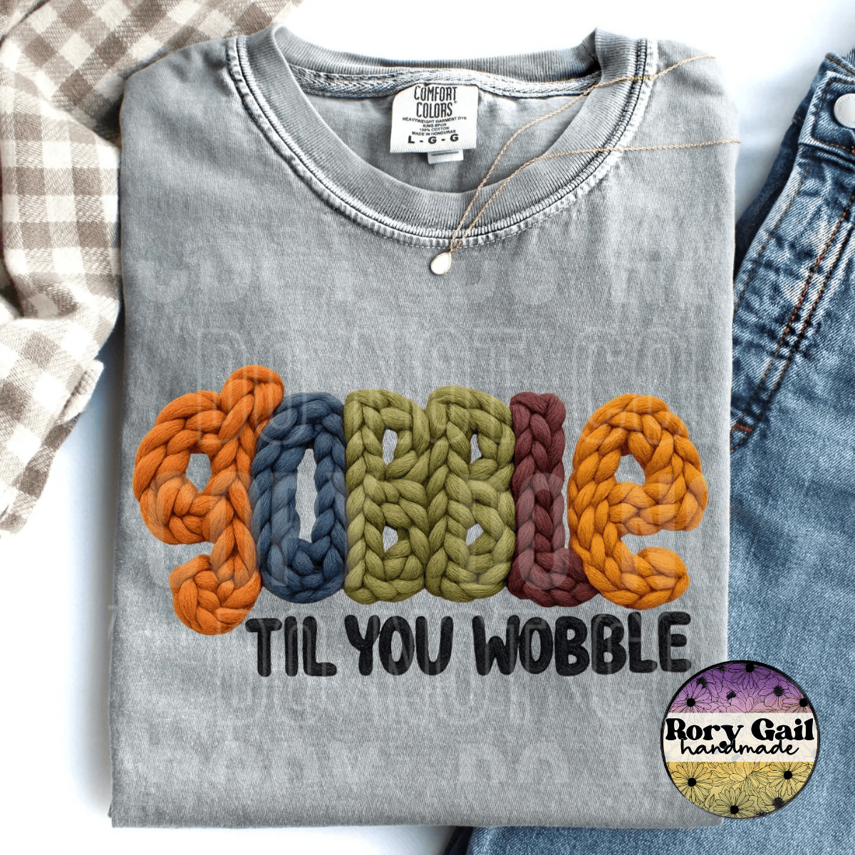 OCo T-Shirt Faux Knit Gobble Til You Wobble Adult