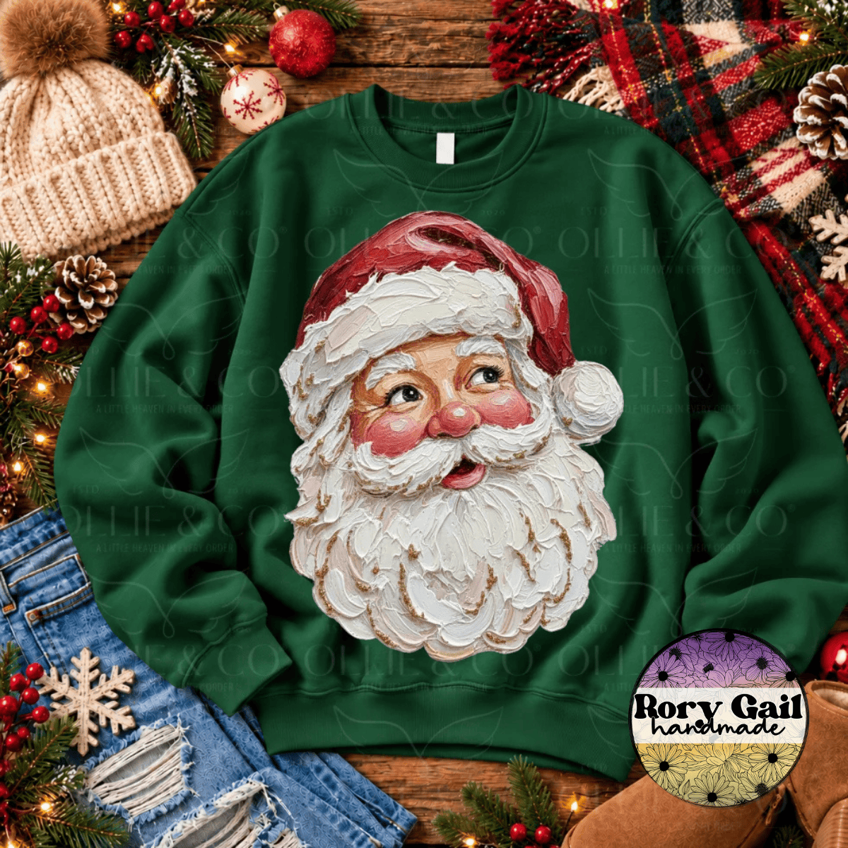 OCo T-Shirt Faux Painted Classic Santa Tee