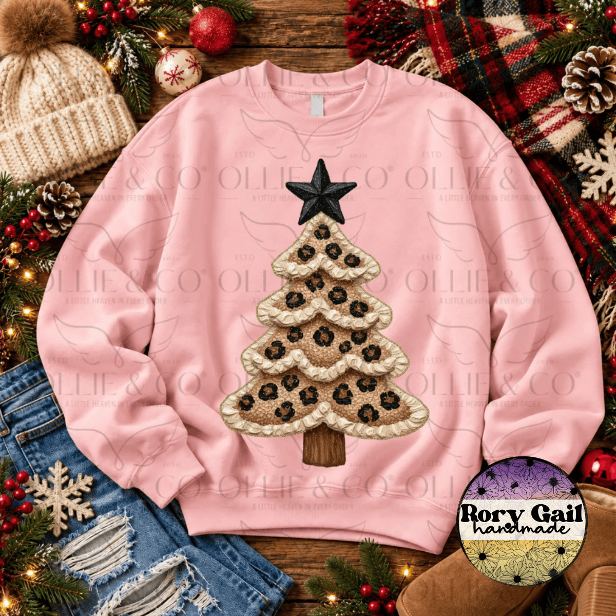 OCo T-Shirt Faux Painted Leopard Christmas Tree Tee