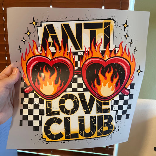 Rory Gail Handmade T-Shirt Flaming Sunglasses Anti Love Club Adult Tee