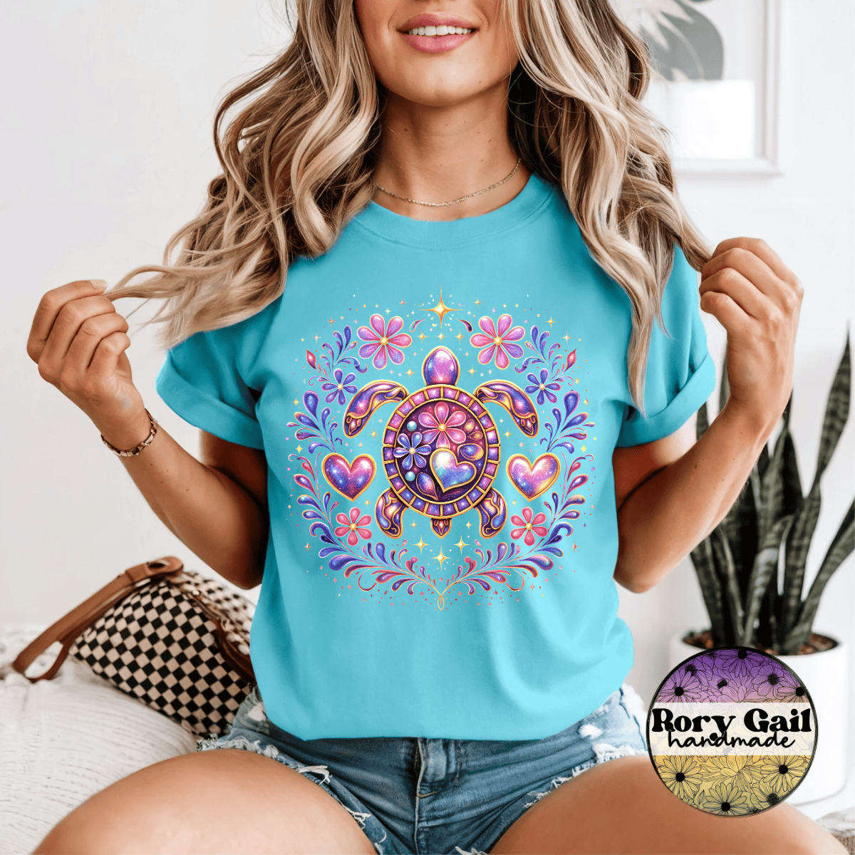 Rory Gail Handmade T-Shirt Floral Sea Turtle