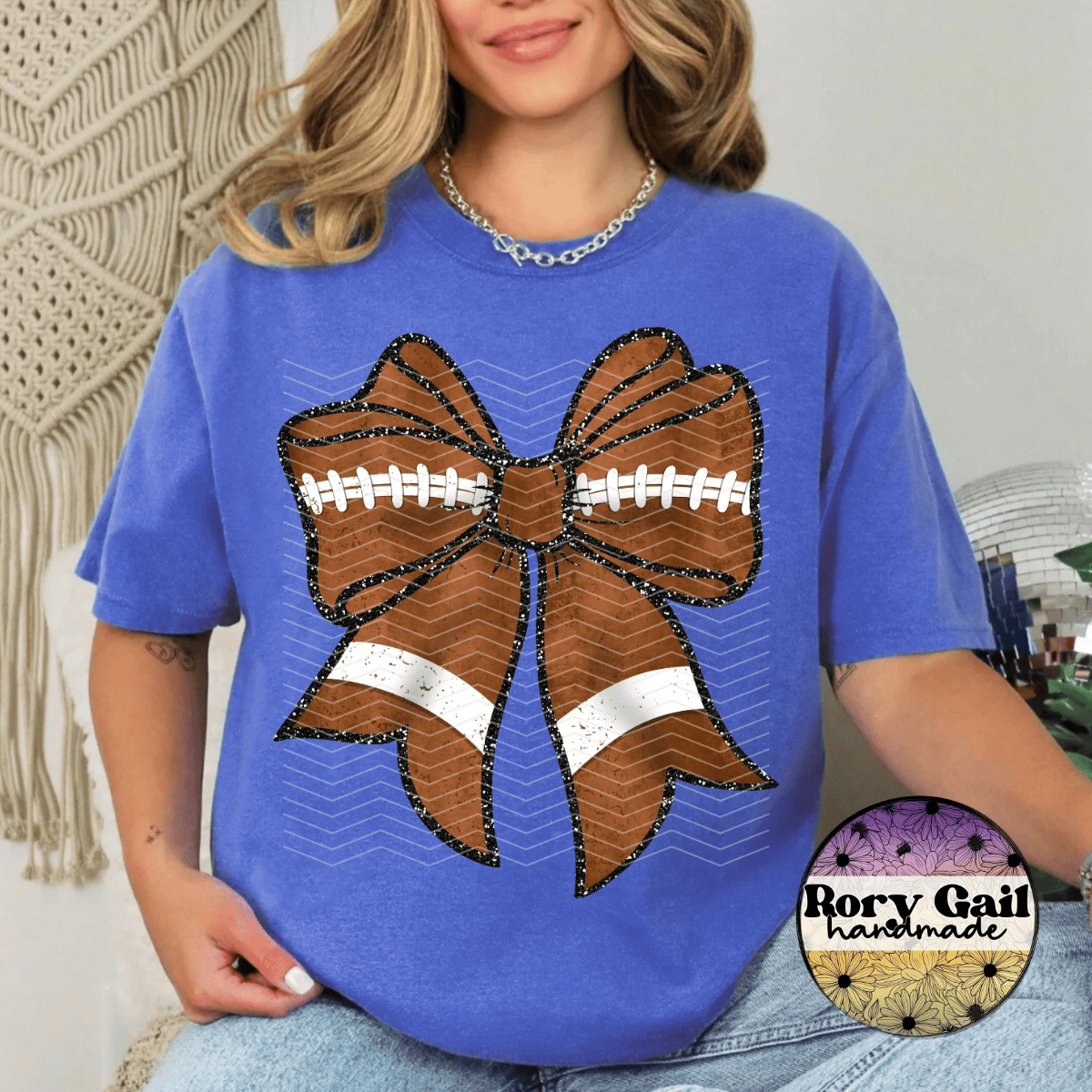 Neon Flamingo T-Shirt Glitter Outline Coquette Football Bow