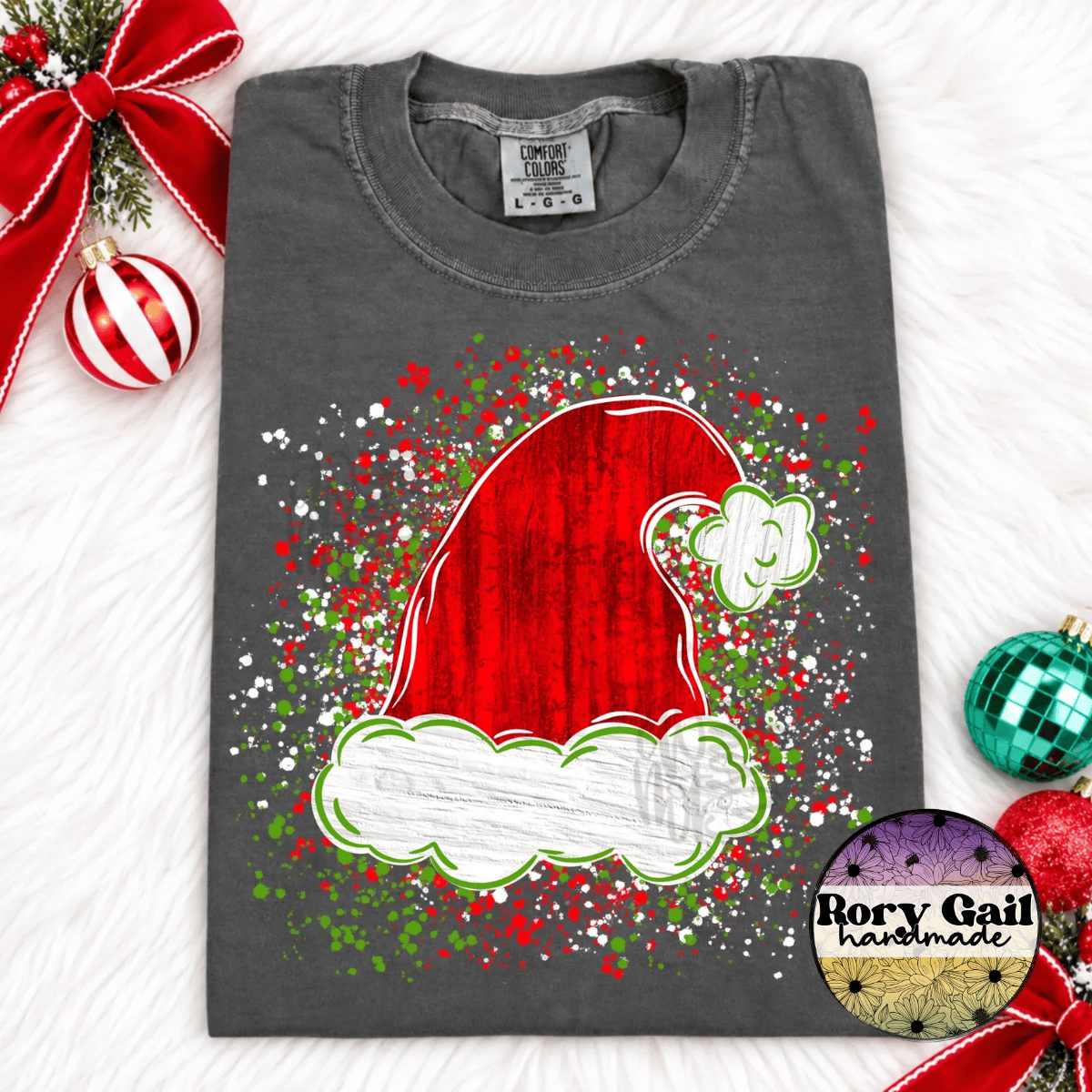 OCo T-Shirt Green and Red Splatter Santa Hat Tee