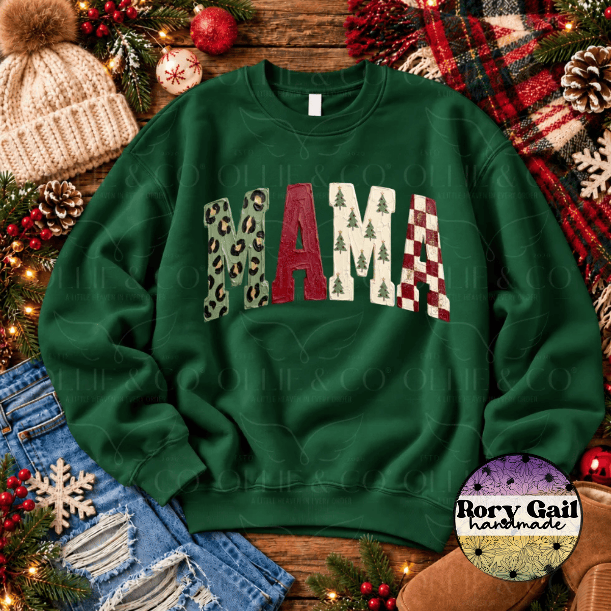 OCo T-Shirt Green Leopard Holiday Mama Tee