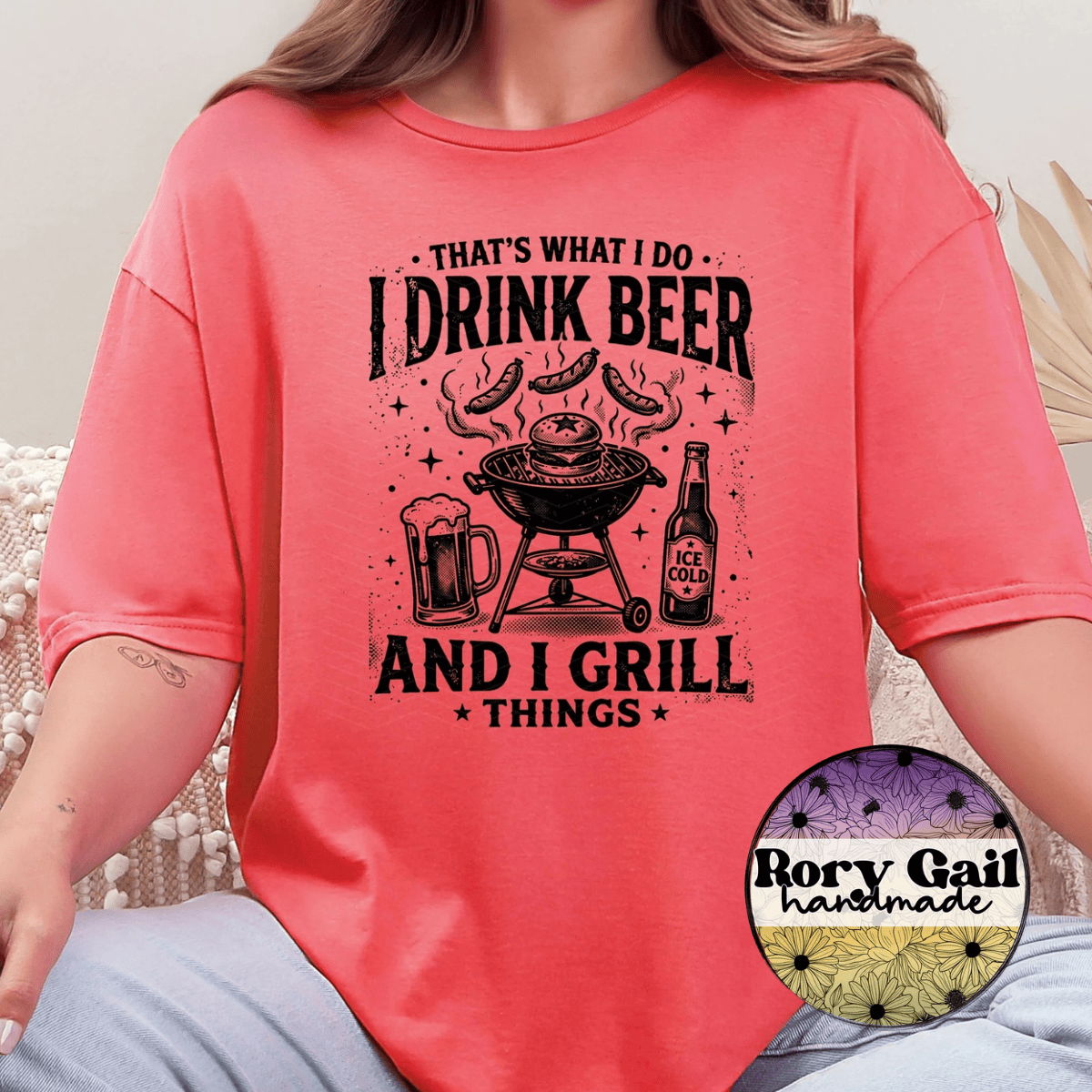 Neon Flamingo T-Shirt I Drink Beer and I Grill Things Adult Tee