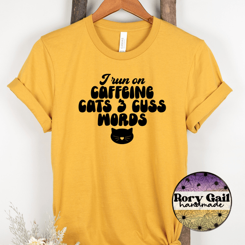 Rory Gail Handmade T-Shirt I Run On Caffeine Cats & Cuss Words Adult Tee
