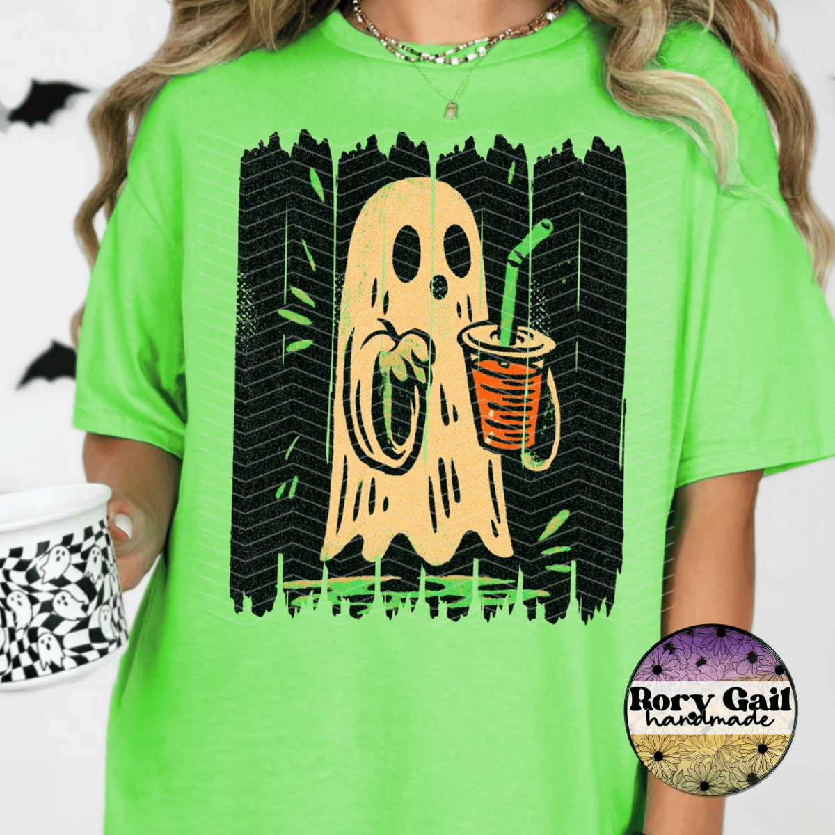 Neon Flamingo T-Shirt Iced Coffee Ghost Adult