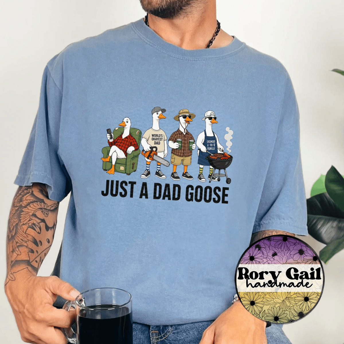 Neon Flamingo T-Shirt Just A Dad Goose Adult Tee