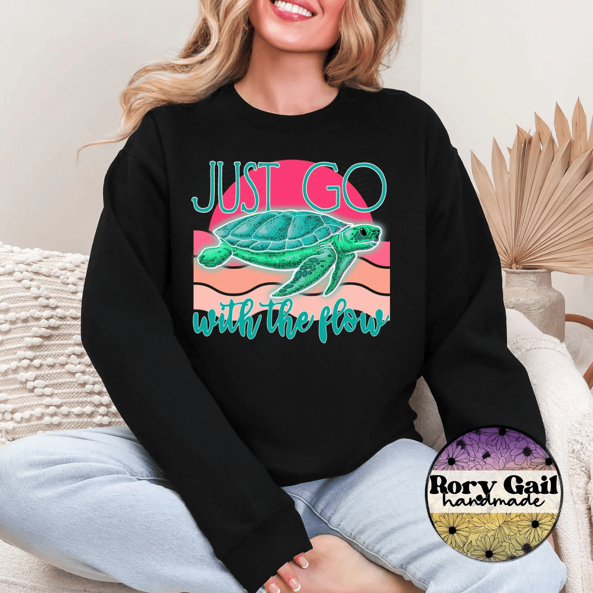 Neon Flamingo T-Shirt Just Go With the Flow Turtle Tee