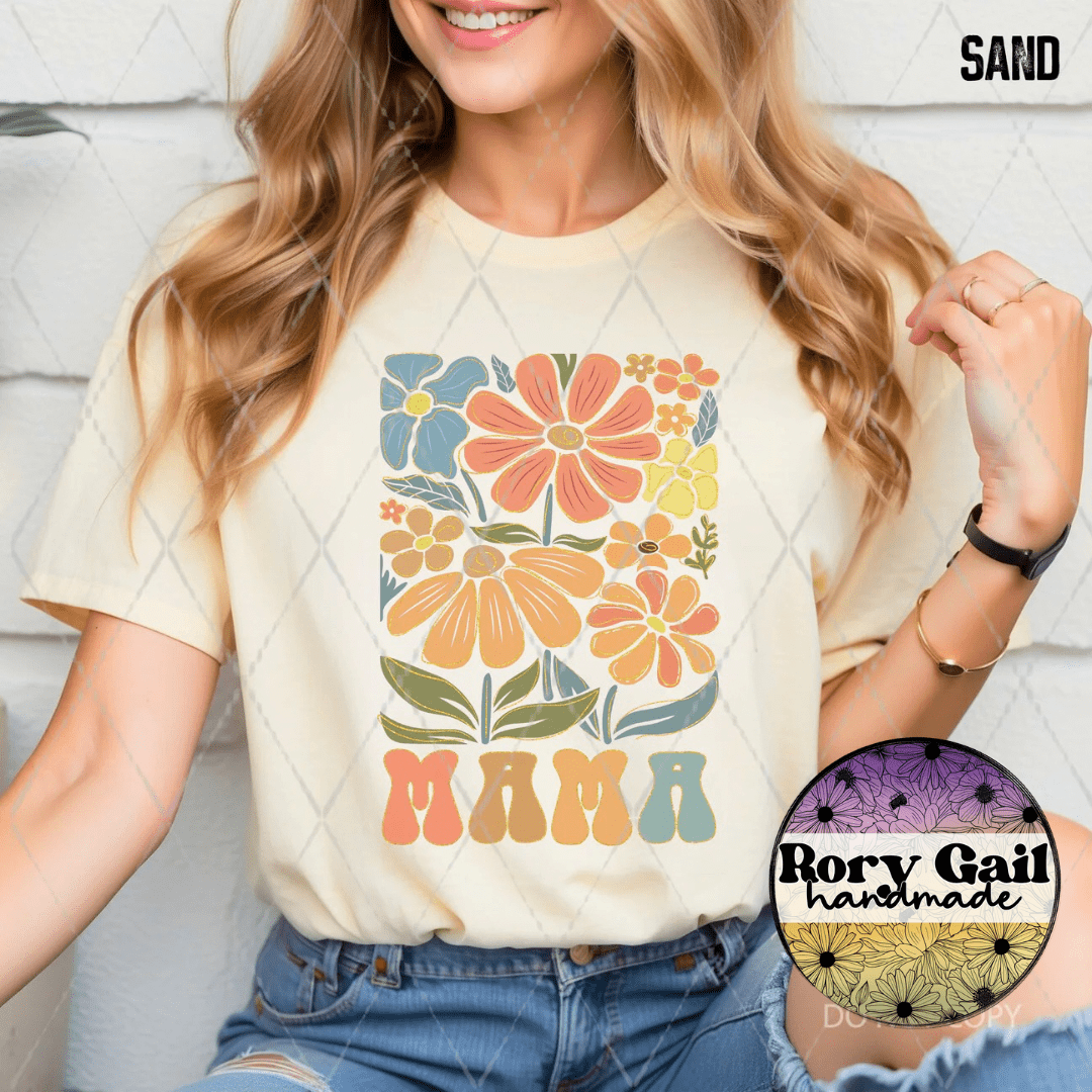 Rory Gail Handmade T-Shirt Mama Rectangle Flowers Adult Tee