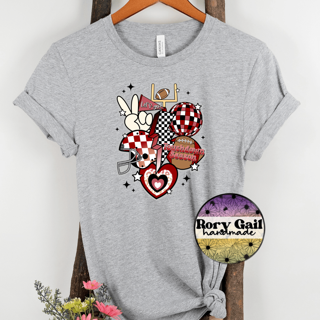 Rory Gail Handmade T-Shirt Maroon and Black Retro Touchdown Season Adult Tee