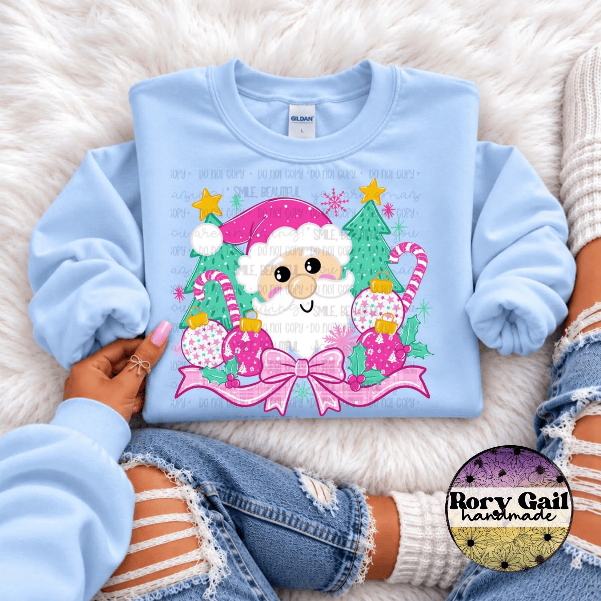 OCo T-Shirt Pink Santa With Trees Tee