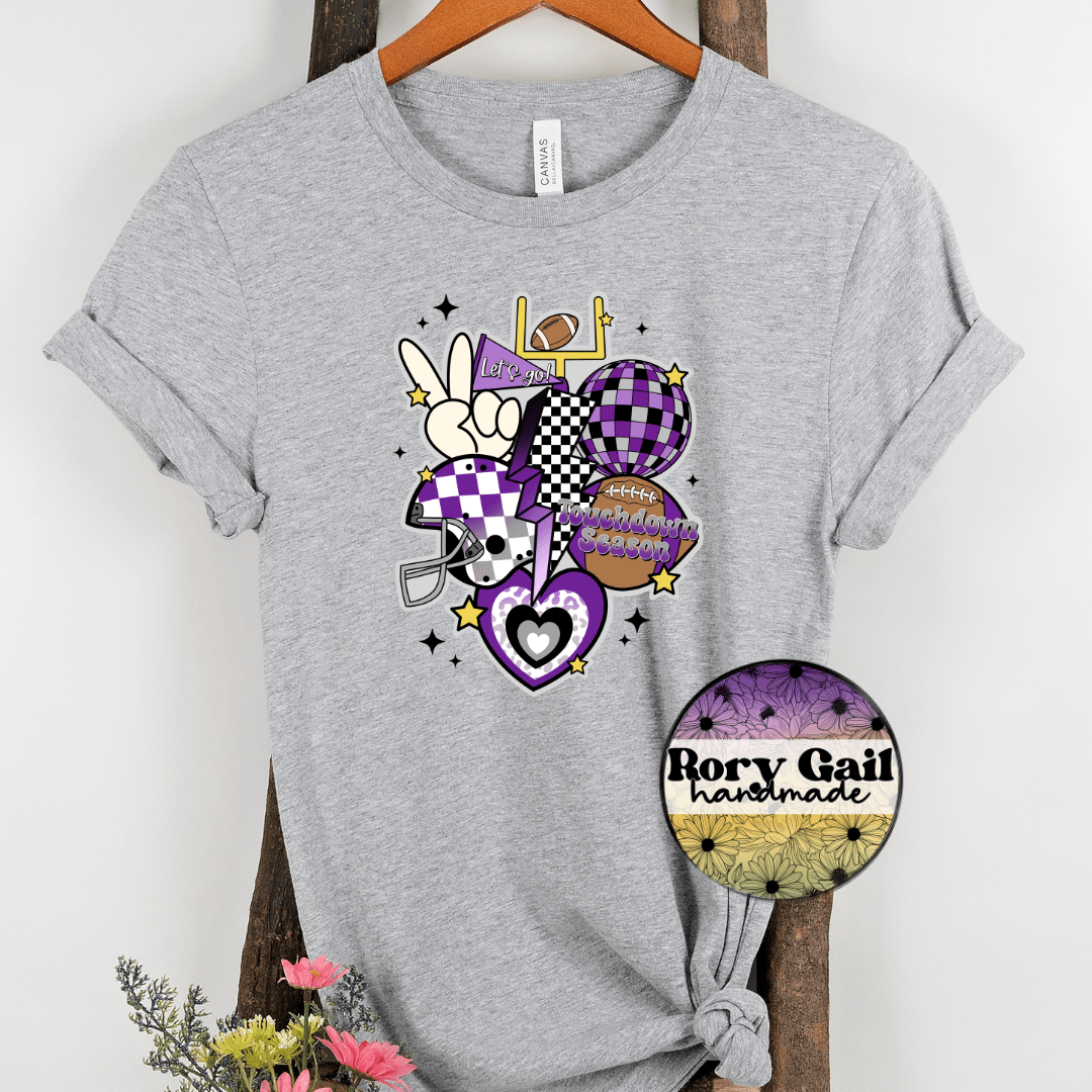 Rory Gail Handmade T-Shirt Purple/Black/Silver Retro Touchdown Season Adult Tee