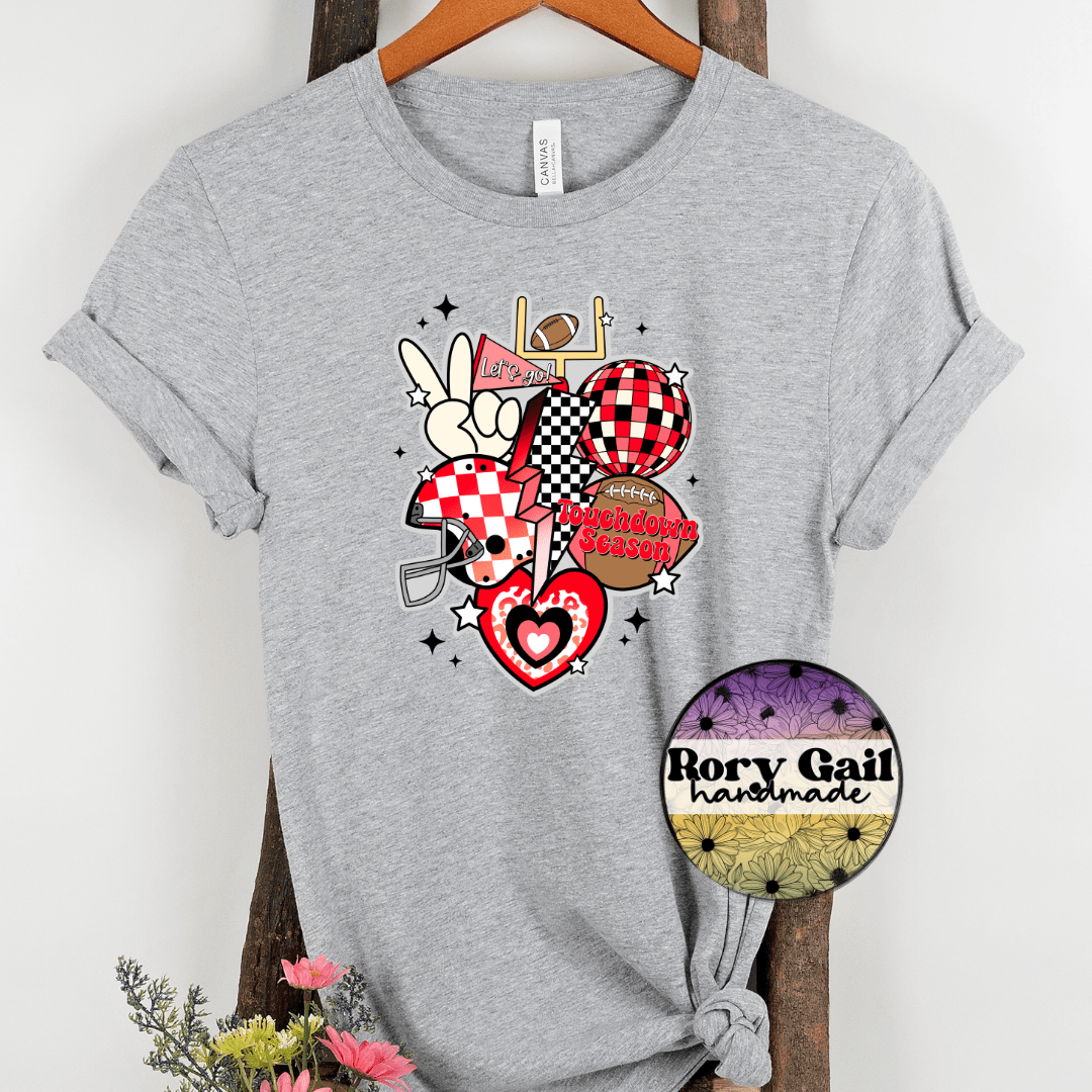 Rory Gail Handmade T-Shirt Red and Black Retro Touchdown Season Adult Tee