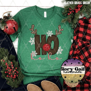 Rory Gail Handmade T-Shirt Reindeer Ho Ho Ho Faux Embroidery Adult Tee