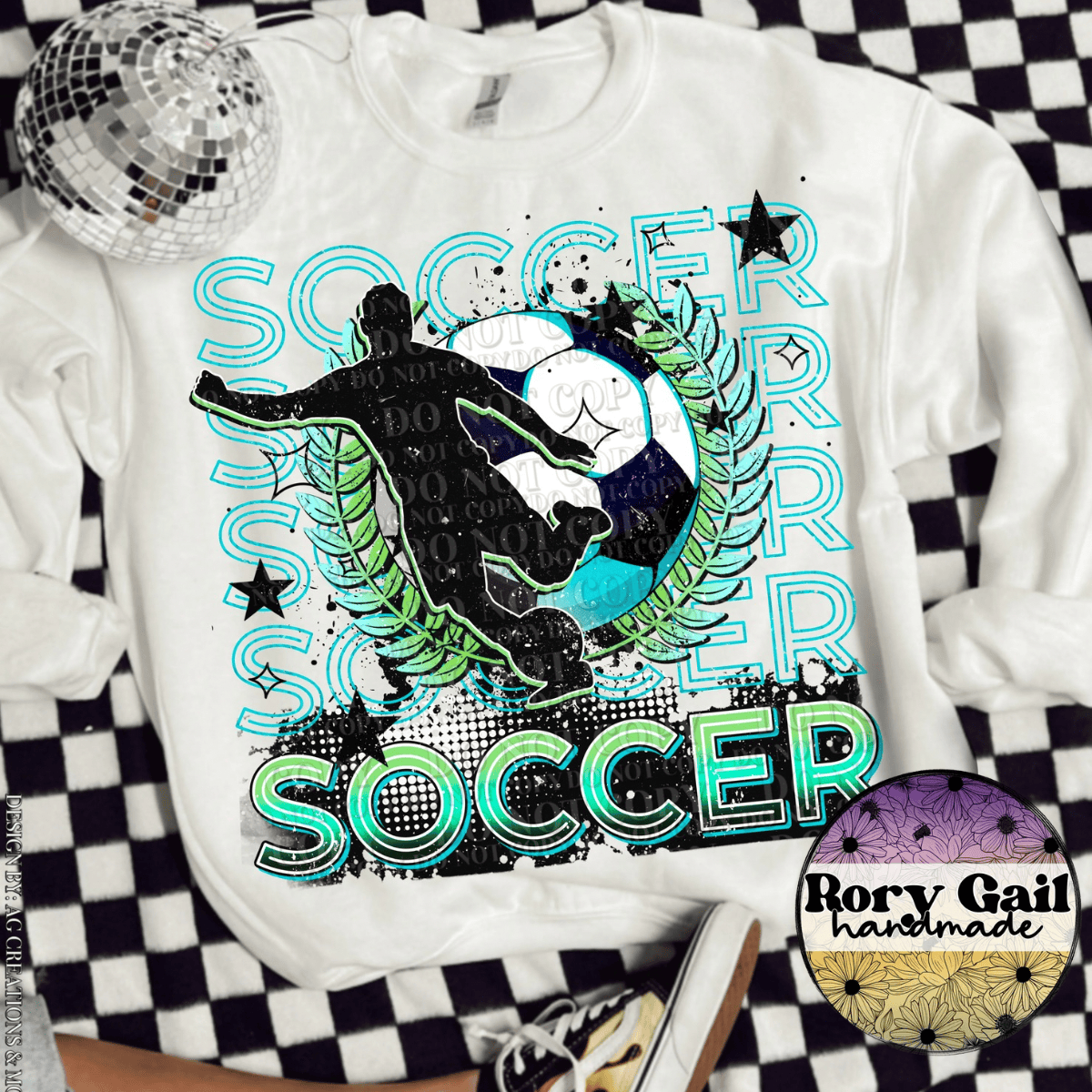 Neon Flamingo T-Shirt Soccer Stacked Adult Tee