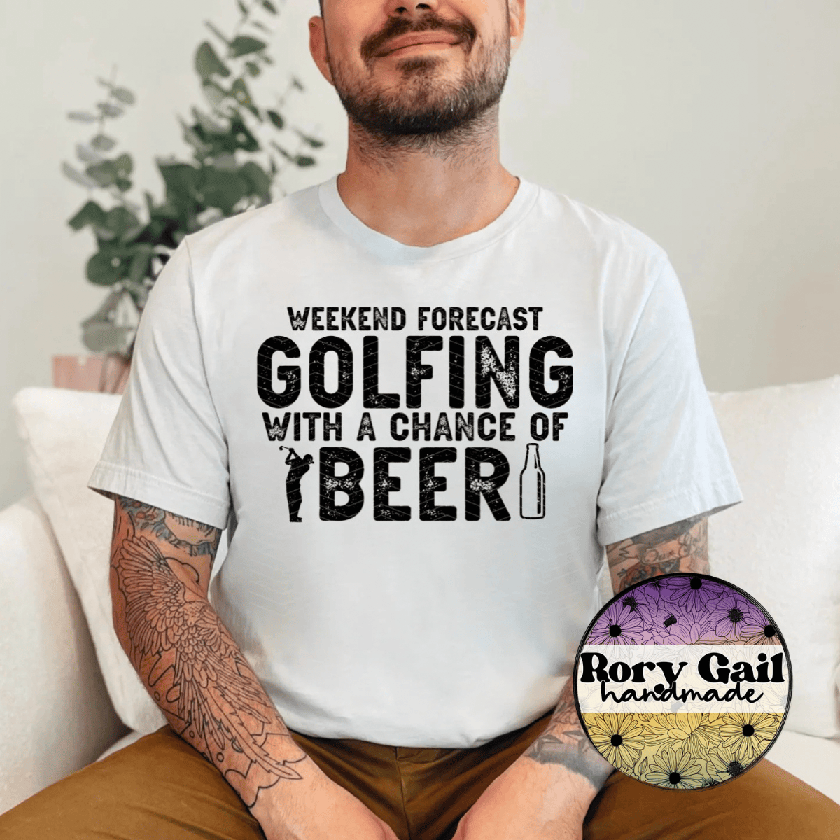 Neon Flamingo T-Shirt Weekend Forecast Golfing Adult Tee