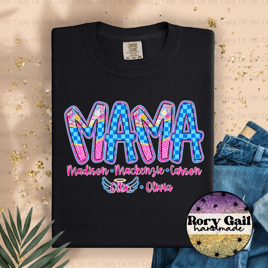 Rory Gail Handmade T-Shirt Whimsy Flower With Names Adult Tee (Customizable: Mama, Mom, Grandma, etc)