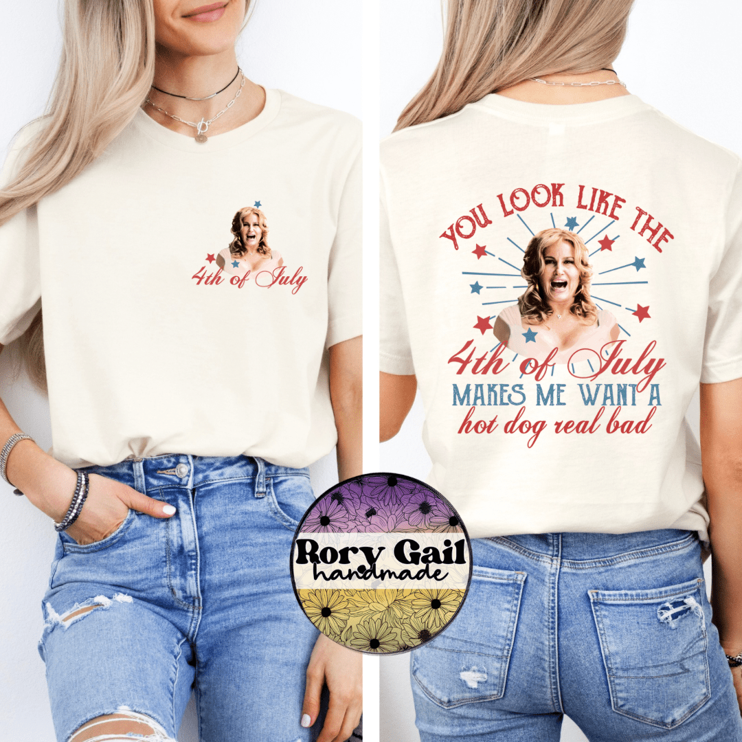 Rory Gail Handmade T-Shirt You Look Like the 4th of July Adult Tee FRONT POCKET & BACK