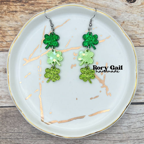 Rory Gail Handmade Triple Clover Acrylic Dangle Earrings