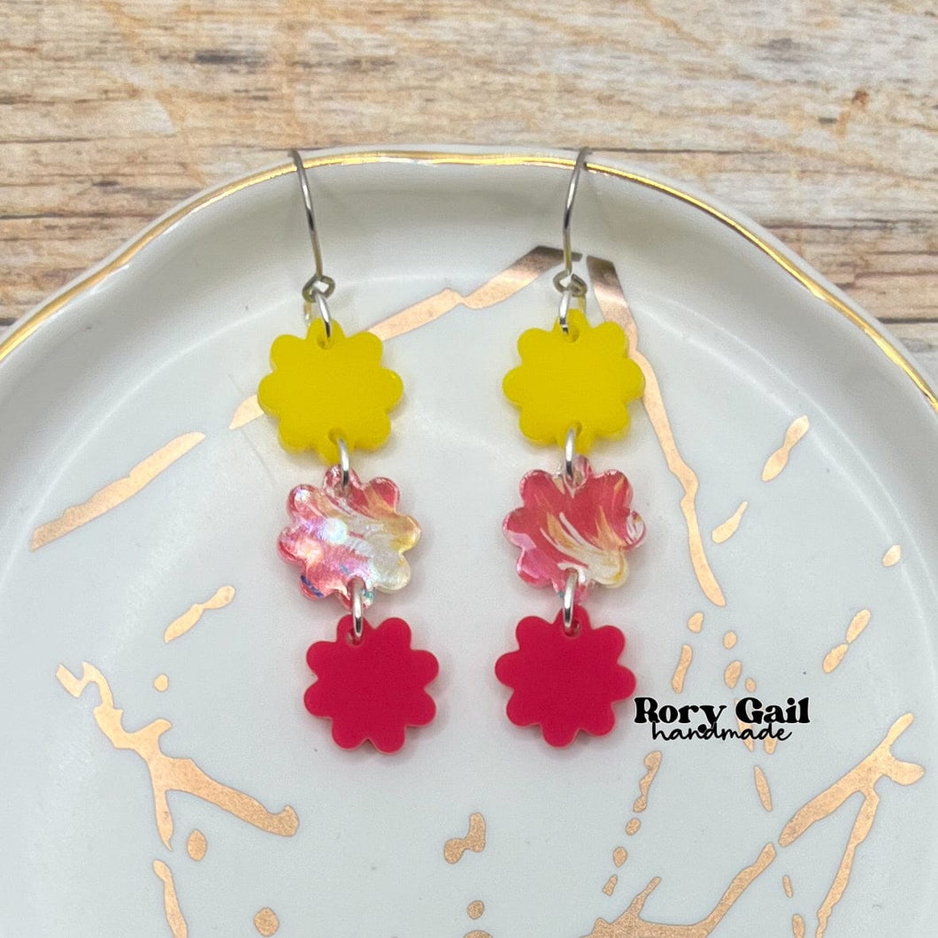Rory Gail Handmade Triple Flower Acrylic Dangle Earrings